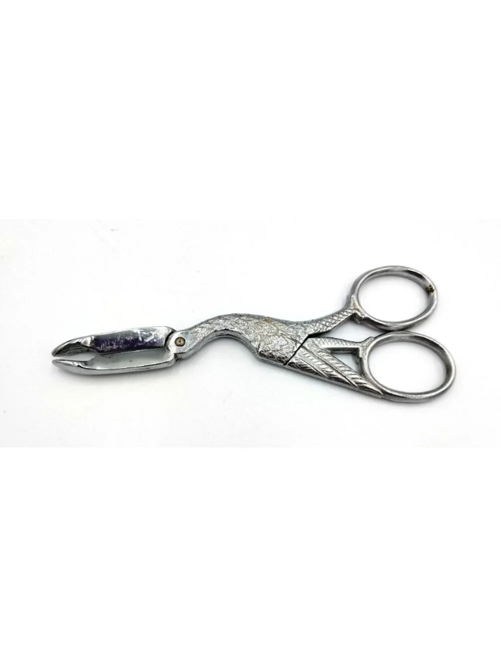 Vintage Crane Bird Sugar Cube Tongs Chrome Plated Figural Serving Utensil 5.25